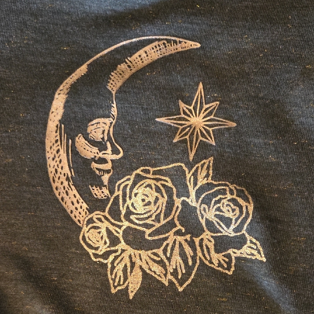 Moon & Roses Gold Foil Graphic Olive Green Tee - Picture 7 of 8